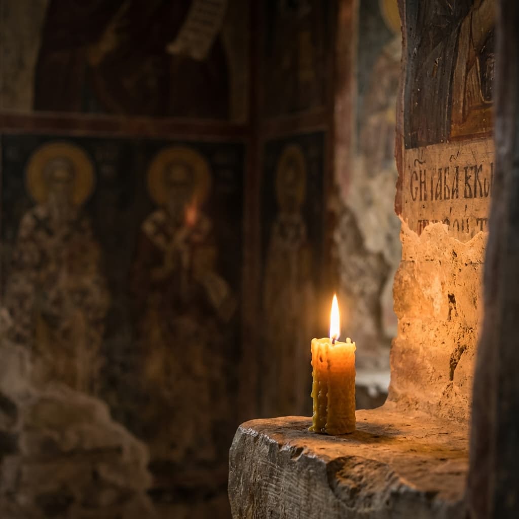 Beeswax candles lit in prayer